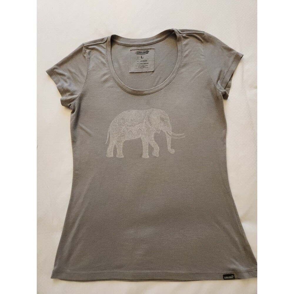 Cariloha Womens Large Grey Bamboo Blend Boho Mandala Elephant Graphic T-Shirt